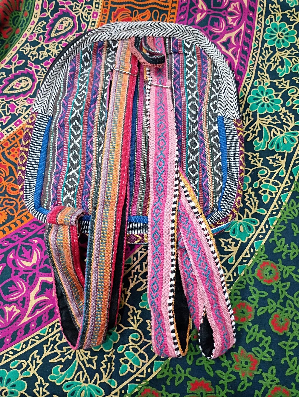 NWOT Himalayan Cream Hemp Mini Backpack with Multicolor Accents - Picture 2 of 6